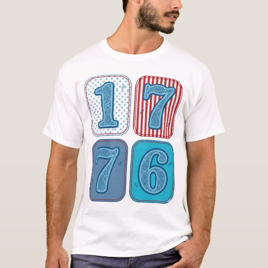 Vintage 1776 patriotisches Patchwork T-Shirt (Vorderseite)