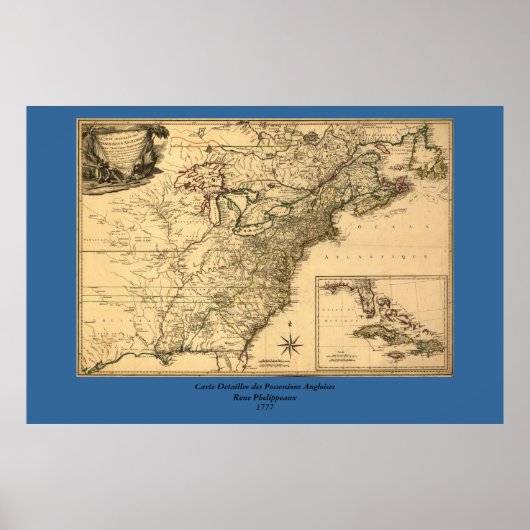 Vintage 1777 American Colones Map by Phelipleder Poster (Vorne)