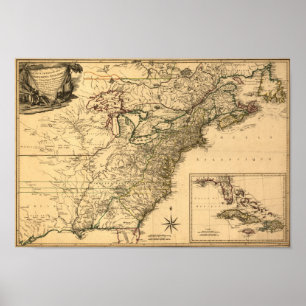 Vintage 1777 American Colones Map by Phelipleder Poster