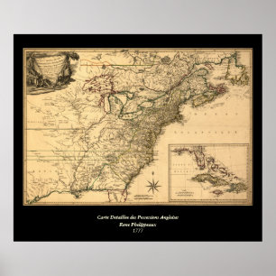Vintage 1777 American Colones Map by Phelipleder Poster