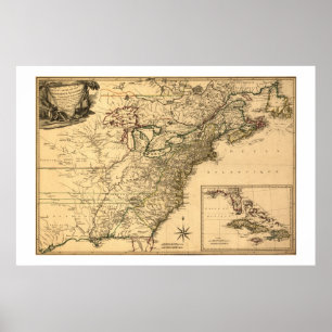 Vintage 1777 American Colones Map by Phelipleder Poster