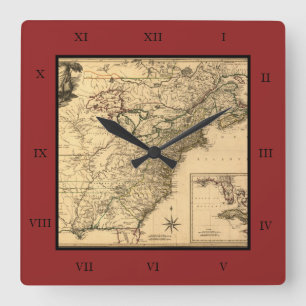 Vintage 1777 amerikanische Kolonien-Karte durch Quadratische Wanduhr