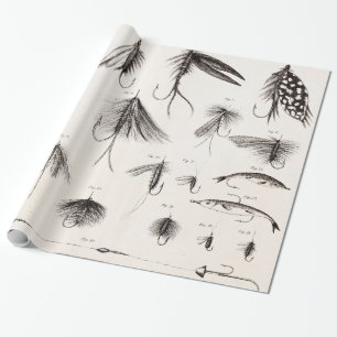 Vintage 1800er Angeln Fliegenfischen Fliegen Alte Geschenkpapier