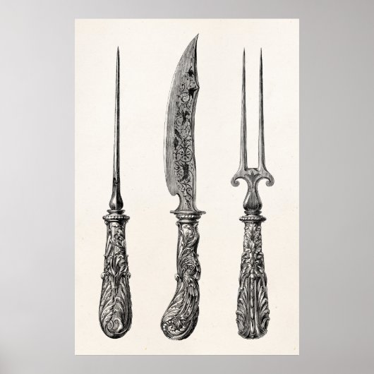 Vintage 1800er Knife Gabel Pick Kitchen Cutlery Poster (Vorne)