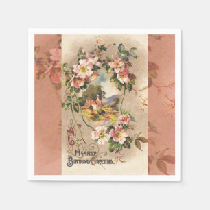 Vintage 1800er viktorianische Florale zum Geburtst Serviette