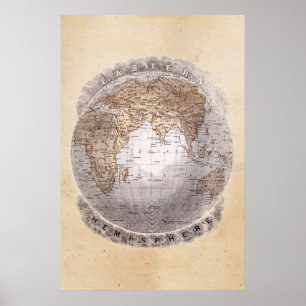 Vintage 1800er-Weltkarte Ost-Hemisphäre Globe Poster