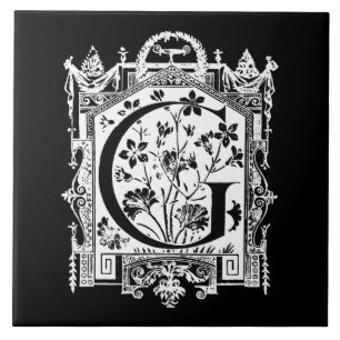Vintage 1800s Buchstabeg-Monogramm-Illustration Fliese