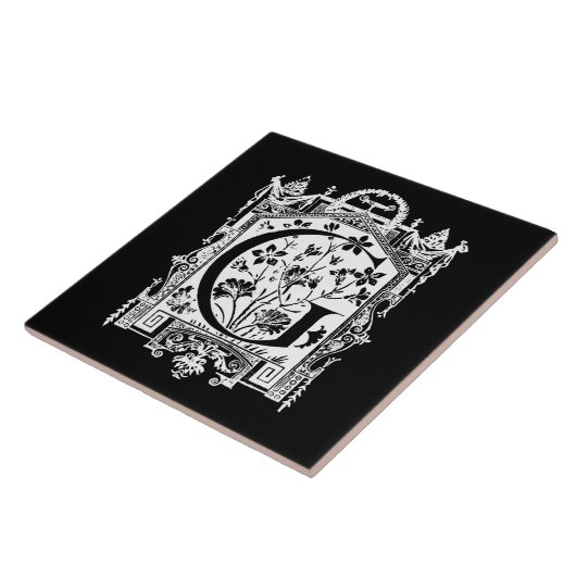 Vintage 1800s Buchstabeg-Monogramm-Illustration Fliese (Seite)