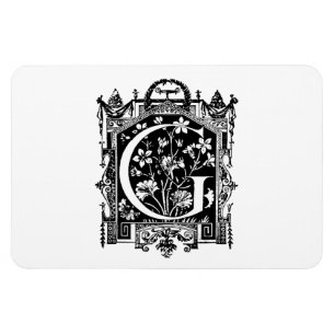 Vintage 1800s Buchstabeg-Monogramm-Illustration Magnet