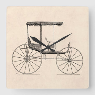 Vintage 1800s Carriage Horse-Drawn Antique Buggy Quadratische Wanduhr