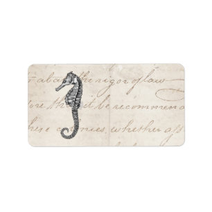 Vintage 1800s hawaiische Seepferdeillustration Adressaufkleber