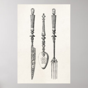 Vintage 1800s Knife Fork Spoon Knives Old Cutlery Poster