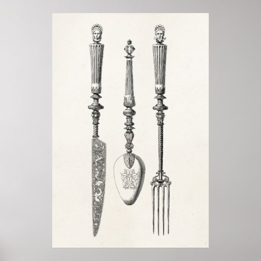 Vintage 1800s Knife Fork Spoon Knives Old Cutlery Poster (Vorne)
