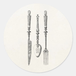 Vintage 1800s Knife Fork Spoon Knives Old Cutlery Runder Aufkleber