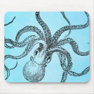 Vintage 1800s Krake auf aquamarinem blauem Mousepad