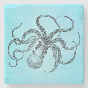 Vintage 1800s Krakeaquamarines Watercolor-Blau Steinuntersetzer