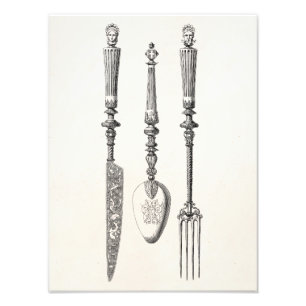 Vintage 1800s Messer-Gabel-Löffel-Messer-altes Fotodruck