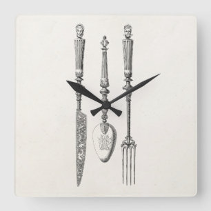 Vintage 1800s Messer-Gabel-Löffel-Messer-altes Quadratische Wanduhr
