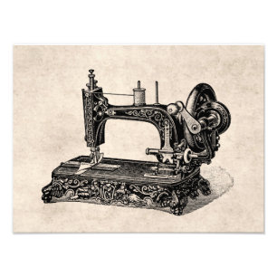 Vintage 1800s Nähmaschine-Illustration Fotodruck
