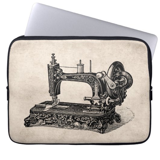 Vintage 1800s Nähmaschine-Illustration Laptopschutzhülle (Vorderseite)