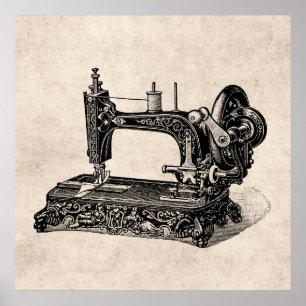 Vintage 1800s Nähmaschine-Illustration Poster