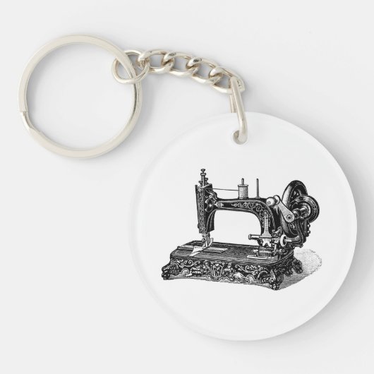 Vintage 1800s Nähmaschine-Illustration Schlüsselanhänger (Vorderseite)