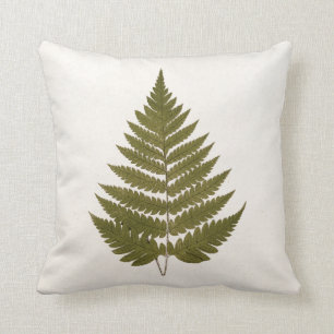 Vintage 1800s olivgrünes Grün-Farn-Blatt-Schablo Kissen