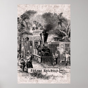 Vintage 1800s Panamakanal-Eisenbahn-Zug-Schablone Poster