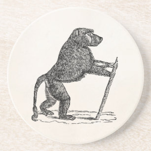 Vintage 1800s Pavian-gehender Stock-Affe-Paviane Getränkeuntersetzer