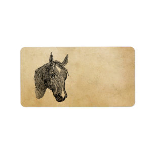 Vintage 1800s Pferdekopf-Illustrations-Retro Adressaufkleber