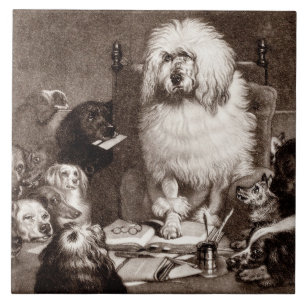 Vintage 1800s Richter-Pudel mit Hunde-Schablone Fliese