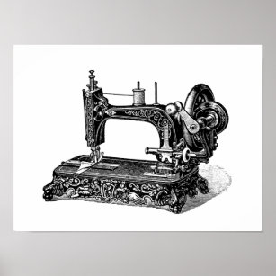 Vintage 1800s Sewing Machine Illustration Poster