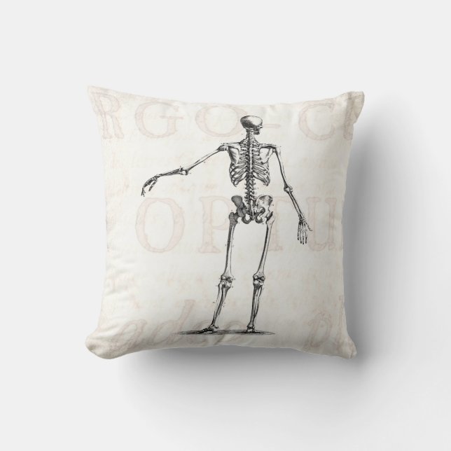 Vintage 1800s Skeleton antike Anatomie-Skelette Kissen (Vorderseite)