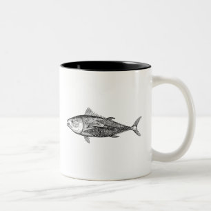 Vintage 1800s Thunfisch-Fisch-personalisiertes Zweifarbige Tasse