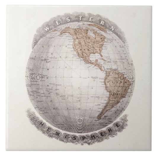 Vintage 1800s Weltkarten-Western-Hemisphäre-Kugel Fliese (Vorderseite)