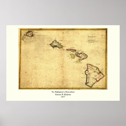 Vintage 1837 Hawaii Map - Hawaiian Islands Poster (Vorne)