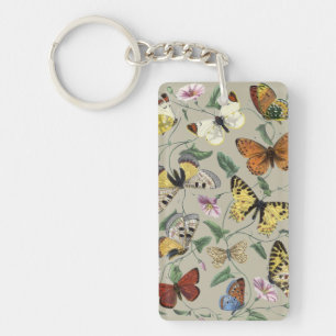 Vintage 1842 Schmetterling Nachtfalter Botanische Schlüsselanhänger