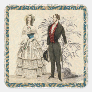 Vintage-1844-viktorianische-Hochzeits-Kunstwerke Quadratischer Aufkleber