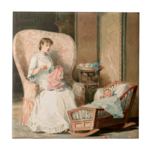 Vintage 1888 Mutter und schlafendes Baby, restauri Fliese