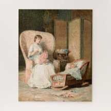 Vintage 1888 Mutter und schlafendes Baby, restauri