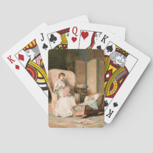 Vintage 1888 Mutter und schlafendes Baby, restauri Spielkarten