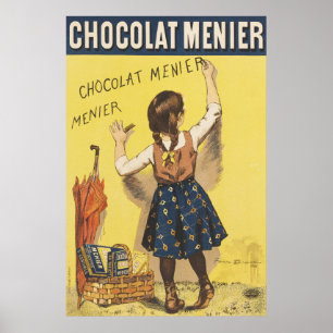 Vintage 1892 Chocolat Menier Französisches Mädchen Poster
