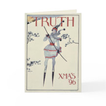Vintage 1896 Skifahrer Victorianisches Weihnachten