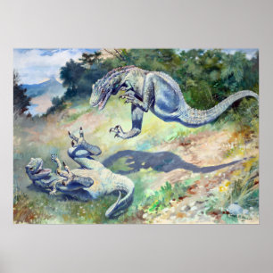 Vintage 1897 kämpfende Dinosaurier von Charles Kni Poster