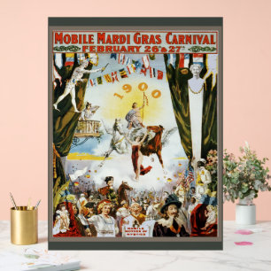 Vintage 1900 Mobile Mardi Gras Karneval Poster Kun