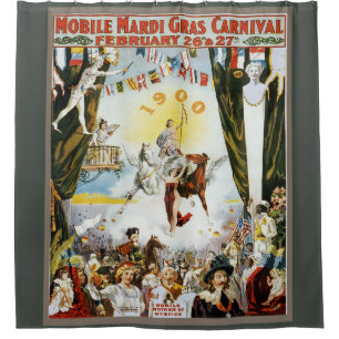 Vintage 1900 Mobile Mardi Gras Karneval Poster Kun Duschvorhang