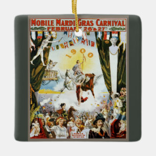 Vintage 1900 Mobile Mardi Gras Karneval Poster Kun Keramikornament