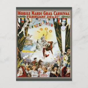 Vintage 1900 Mobile Mardi Gras Karneval Poster Kun Postkarte