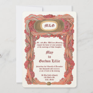 Vintage 1900 Rosen & Draperie Blumenrand Hochzeit Einladung
