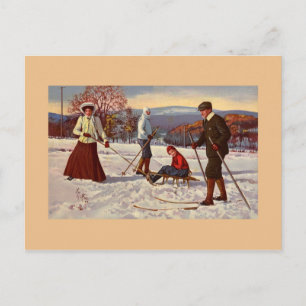 Vintage 1900er Winterfreuden Nordischer Ski, Schli Postkarte